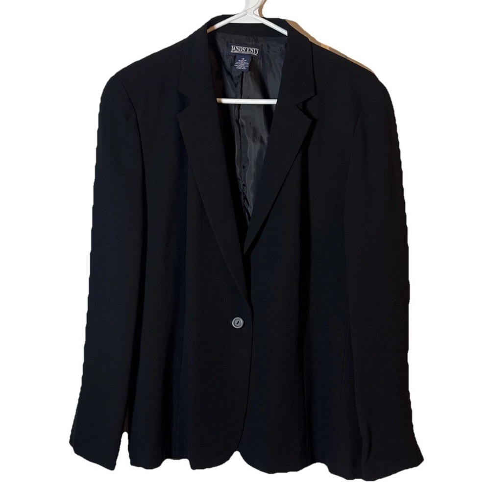 Lands End Womens‎ Blazer Size 18 Black Career Jacket Lined Classic Single Button